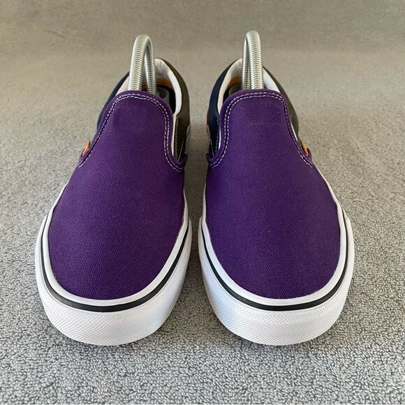 Vans Womens 9.5 Classic Slip On Sneaker Shoes Color Block Purple Black Blue - Picture 2 of 8